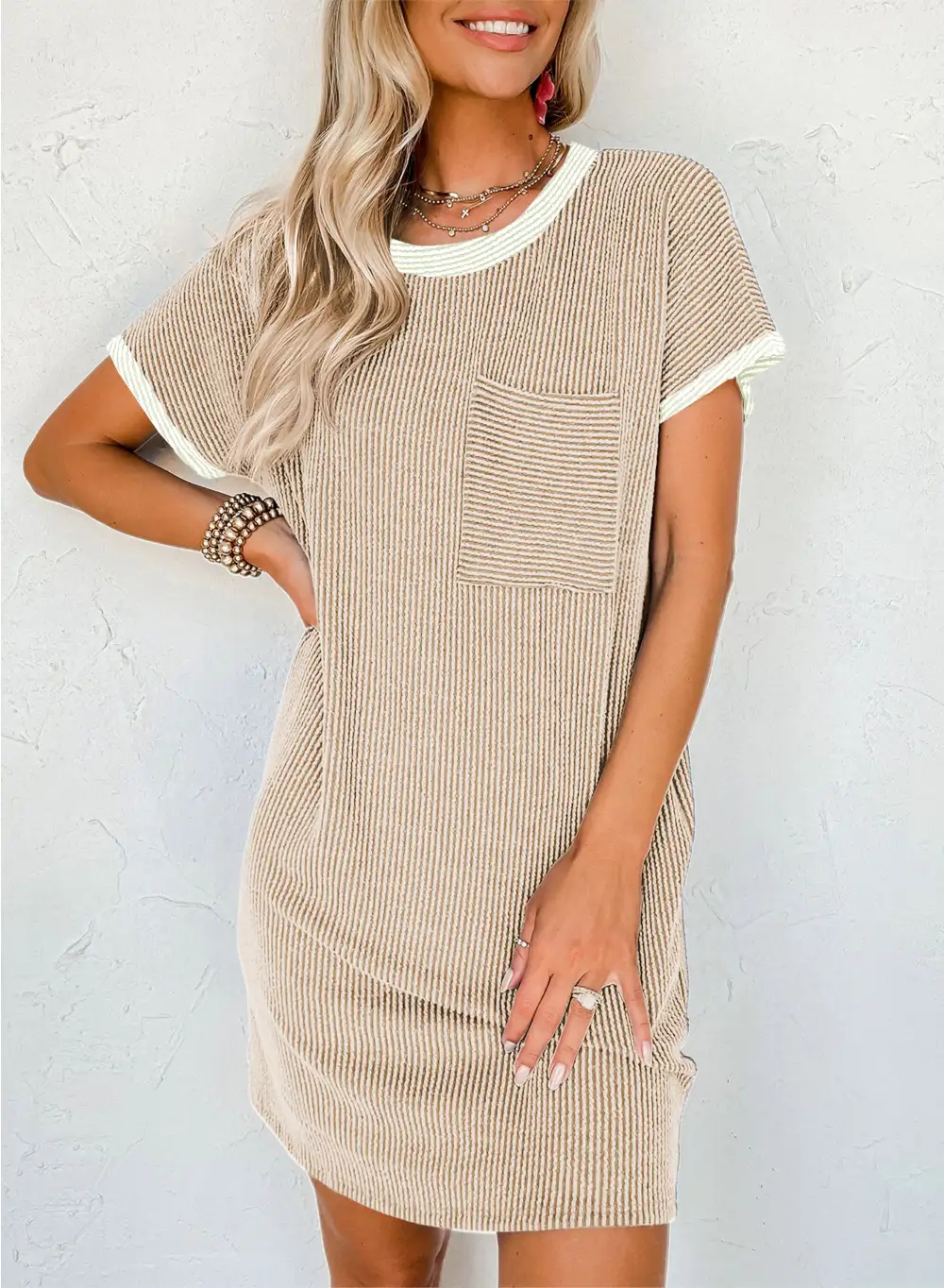Polished Detail Patchwork Ribbed Dress