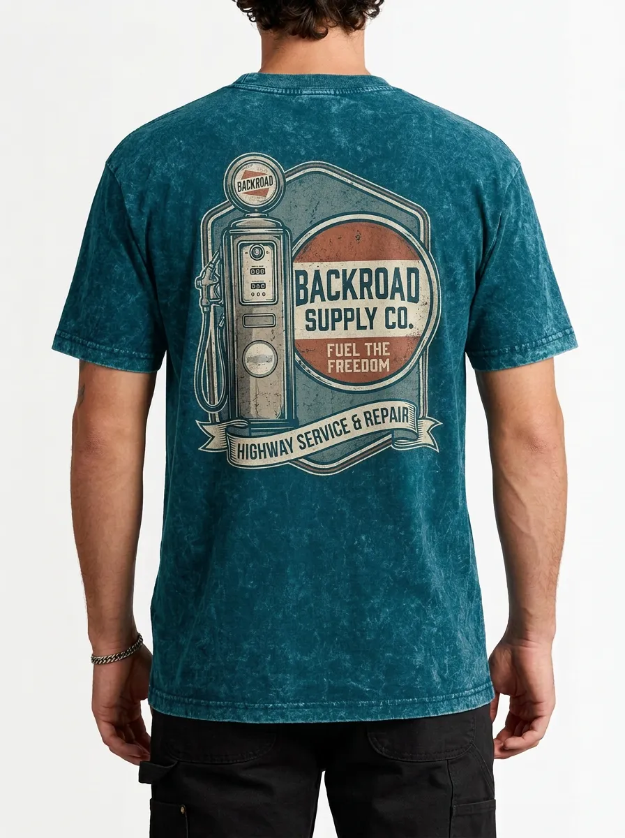 Men's Vintage Gas Pump Backroad Supply Co. Printed T-shirt