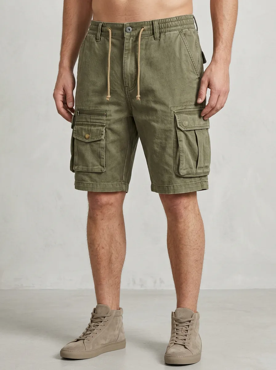 Men's Easy Fit Utility Shorts with Multi Pocket Details