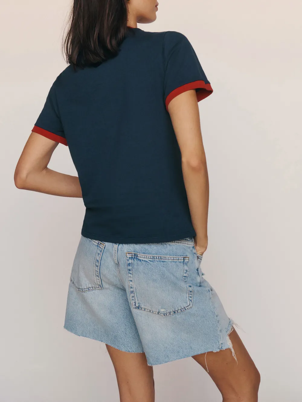 Classic Ribbed Trim Crew Neck T-Shirt