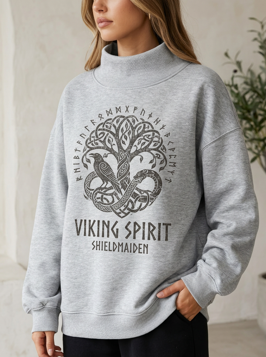 Women's Viking Spirit Shieldmaiden Yggdrasil Raven Printed Sweatshirt