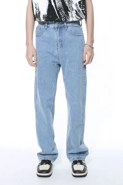 Modern Washed Pocketed Stretch Straight Leg Jeans