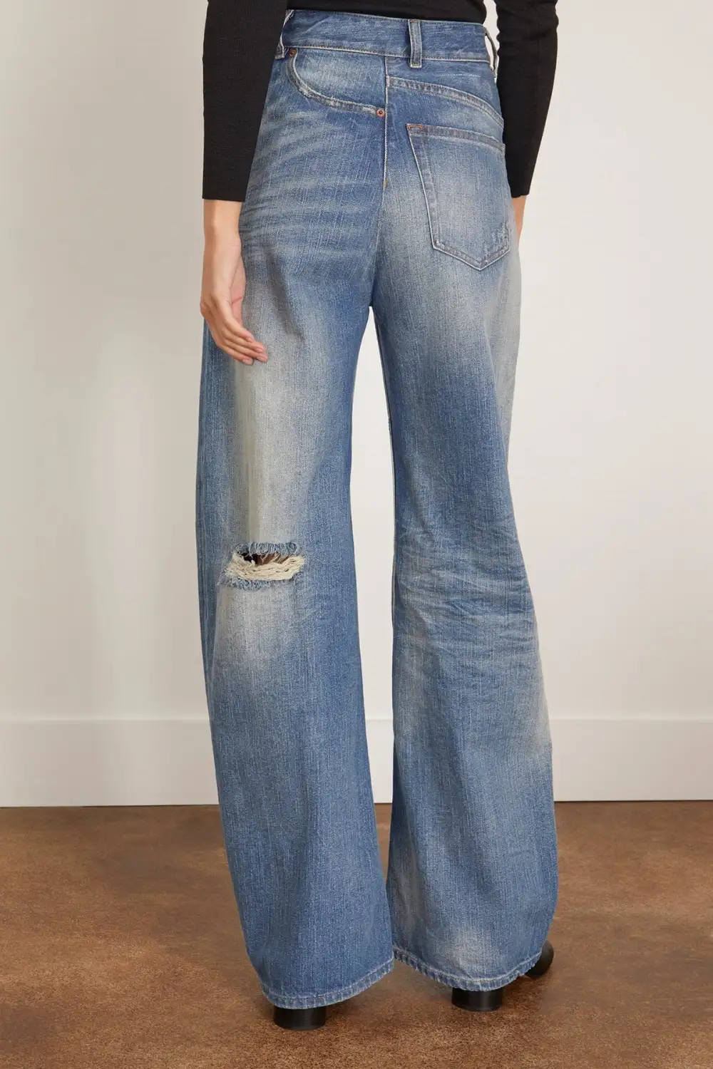 Architectural Distressed Wide-Leg Jeans