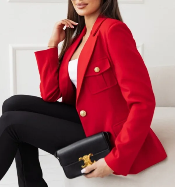 Double-Breasted Lapel-Collar Plaid Blazer