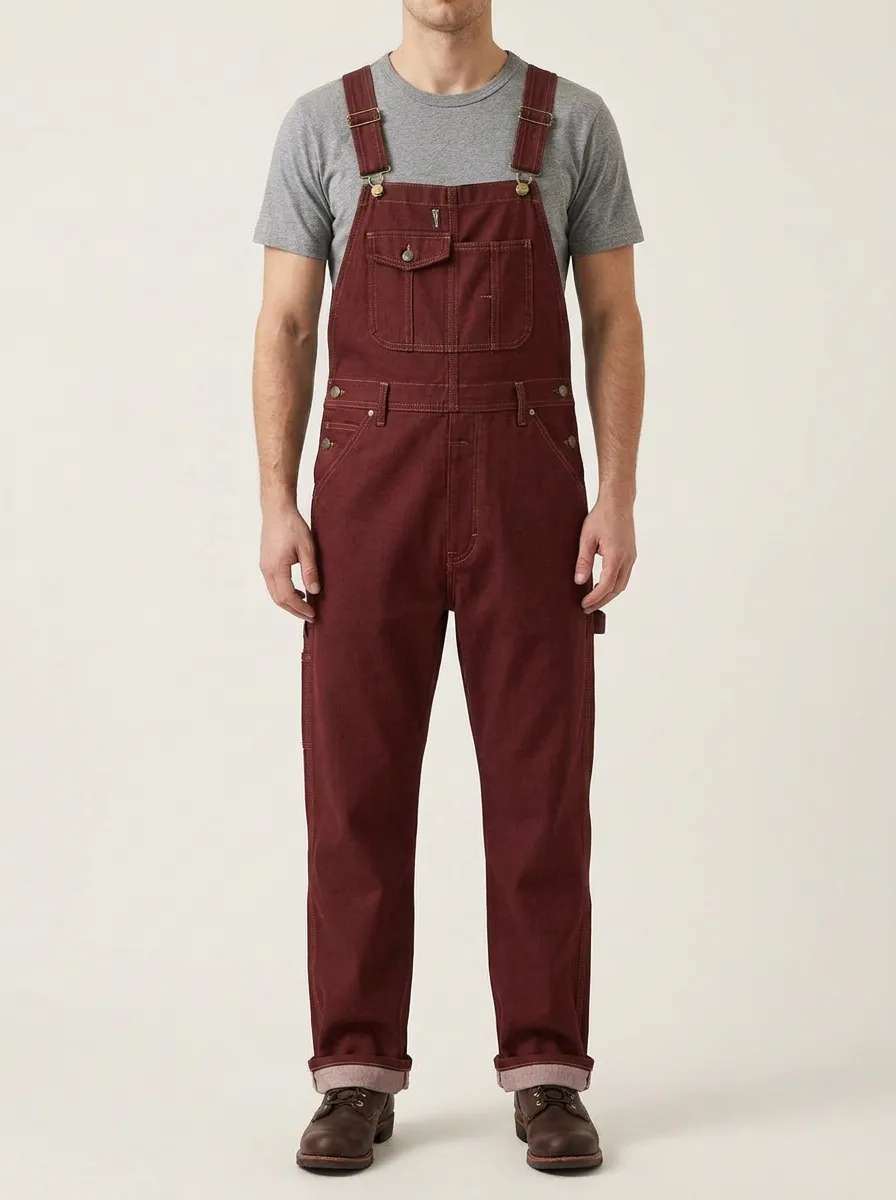 Men's Casual Vintage Dark Denim Bib Overalls