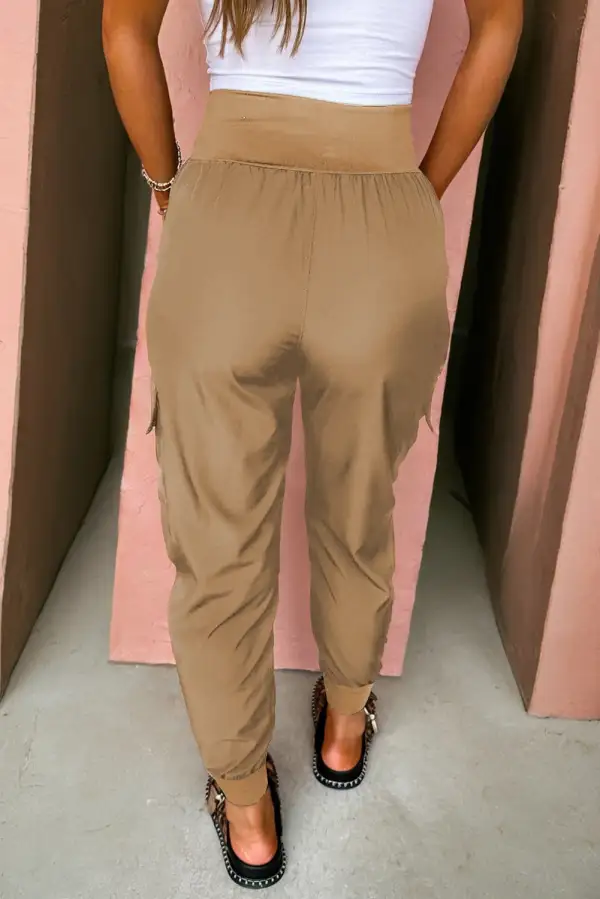 Refined High-Waist Slim-Fit Elastic-Waist Pocketed Cargo Jogger Pants