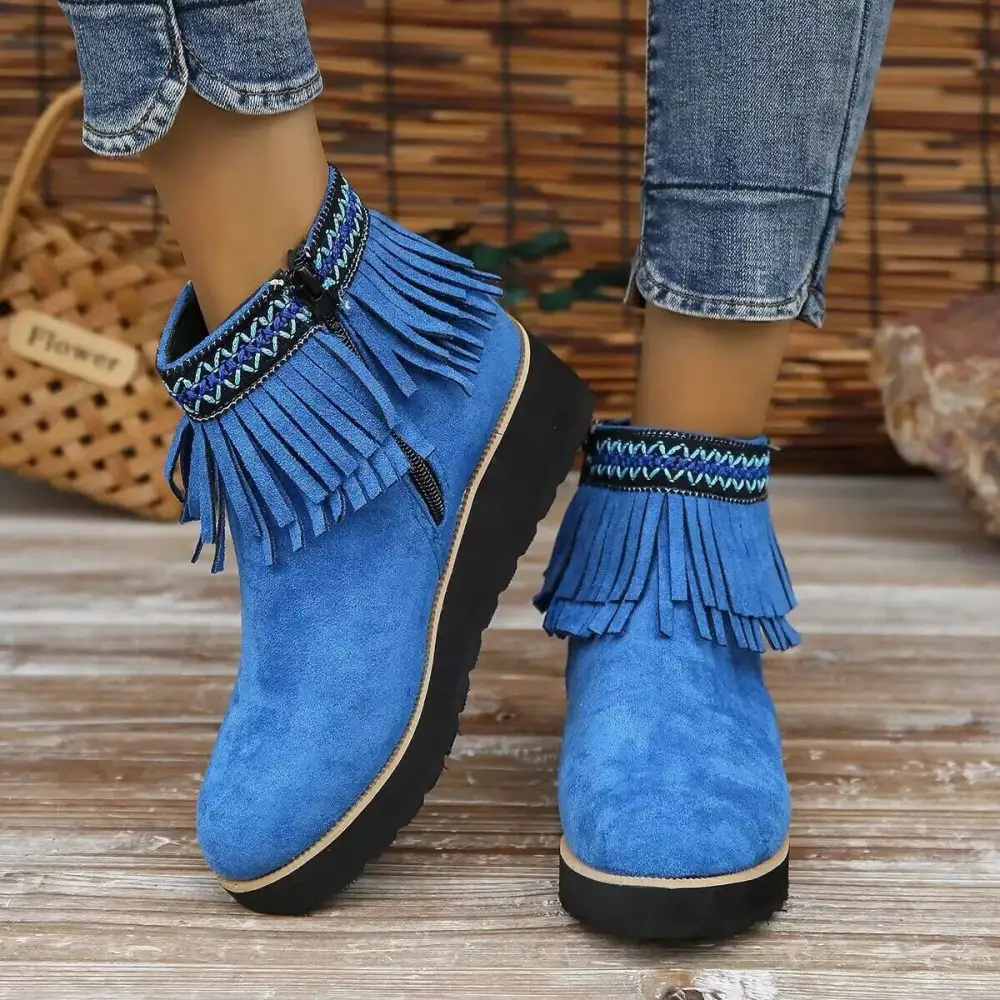 Fringe Round Toe Ankle Boots