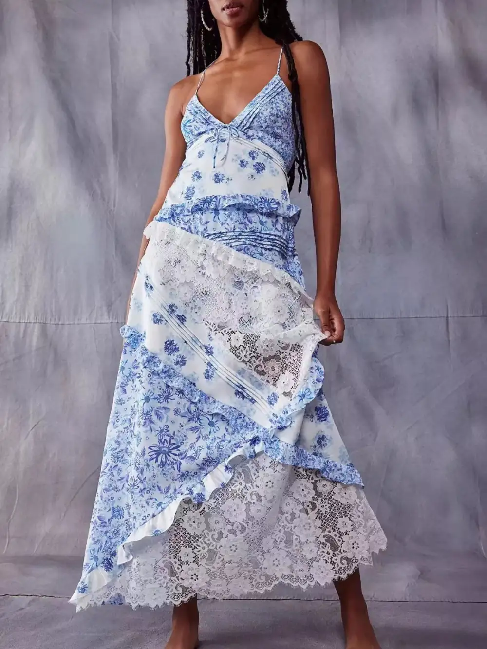 Floral Printed Lace Maxi Dress