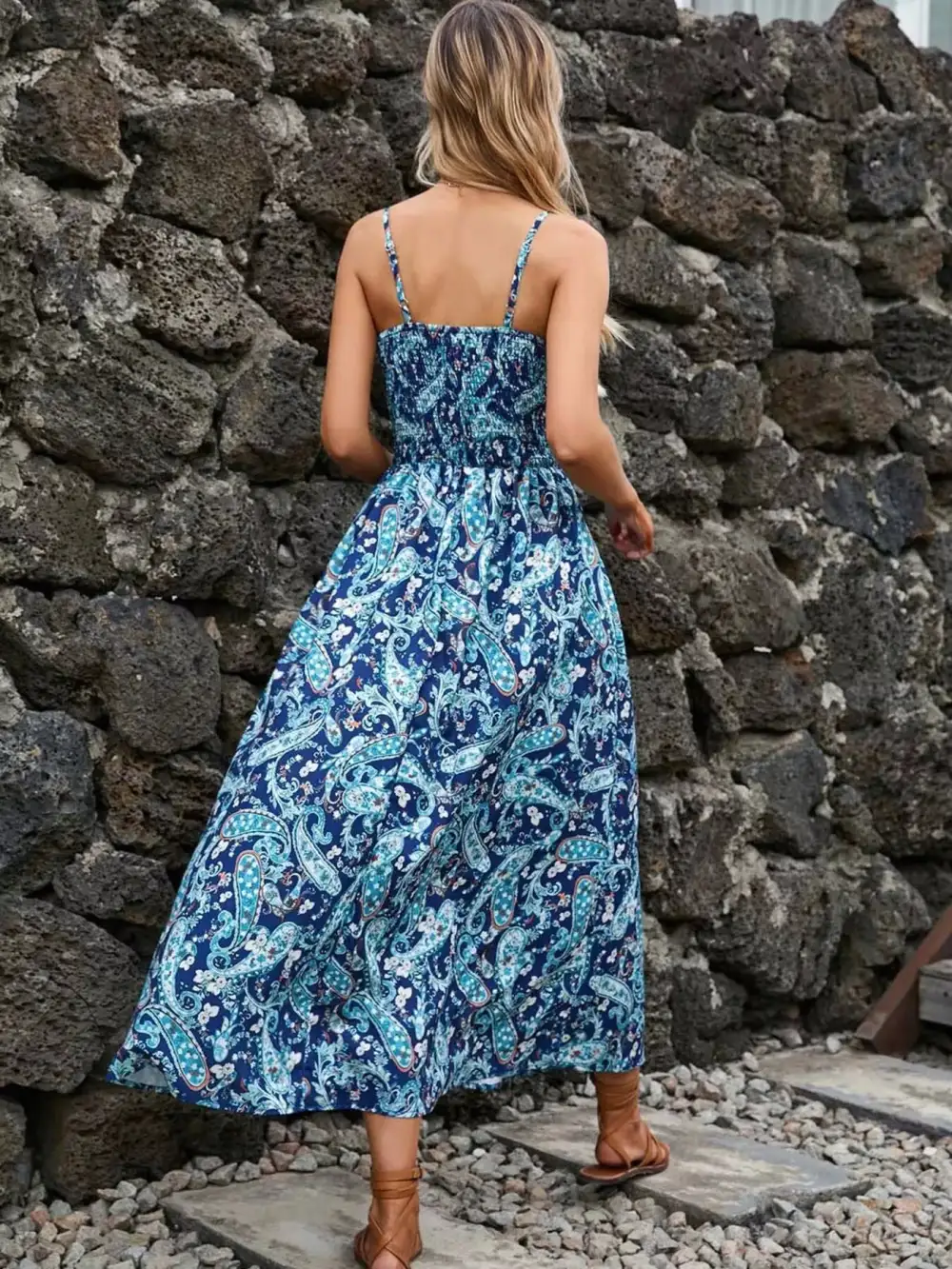 Paisley Spaghetti Strap Midi Dress
