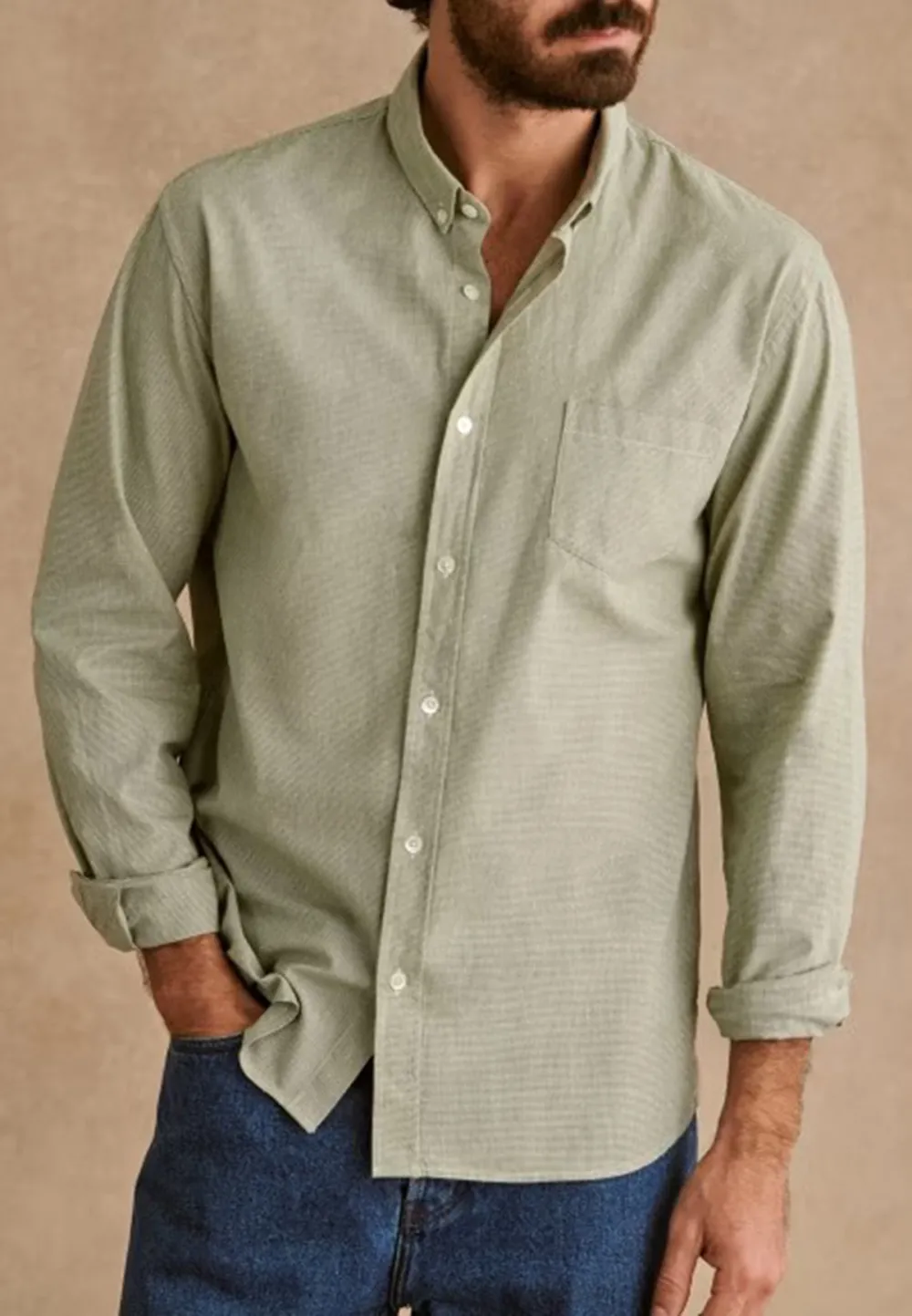 Light Green Houndstooth Pattern Button Up Shirt