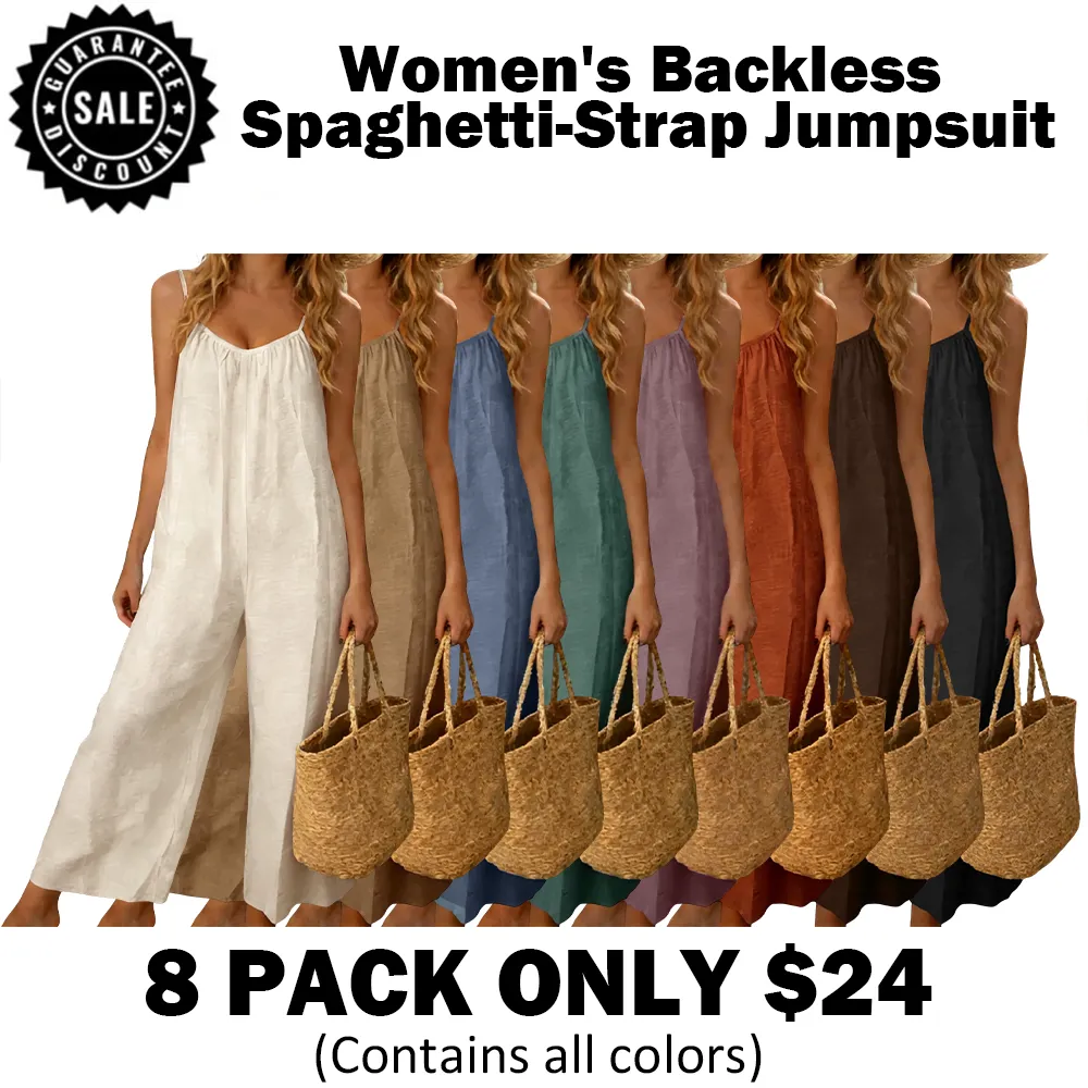 🔥Hot Sale💥-Women's Backless Spaghetti-Strap Jumpsuit🔥 (Sizes XS–5XL)