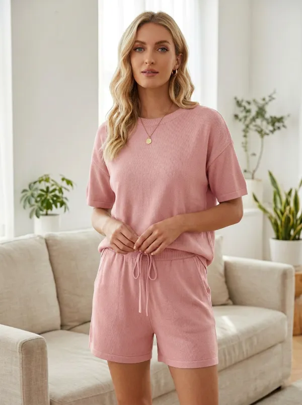 Clean-Profile Ribbed-Knit Lounge Set