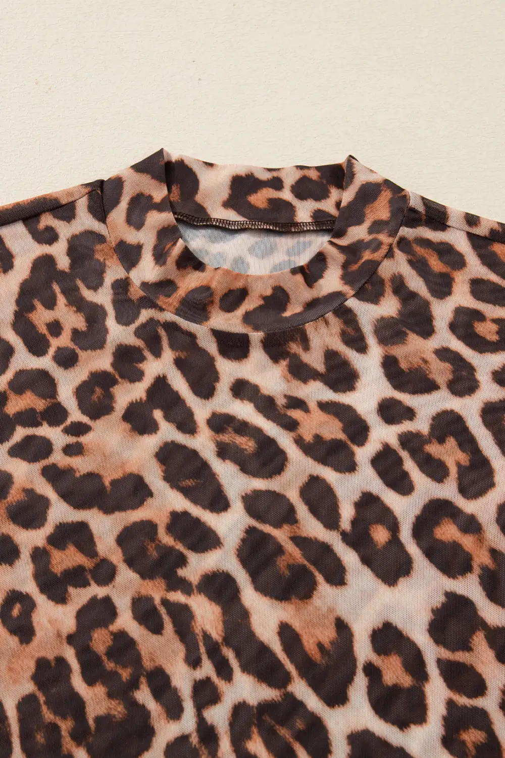Leopard Print Mesh Long Sleeve Top