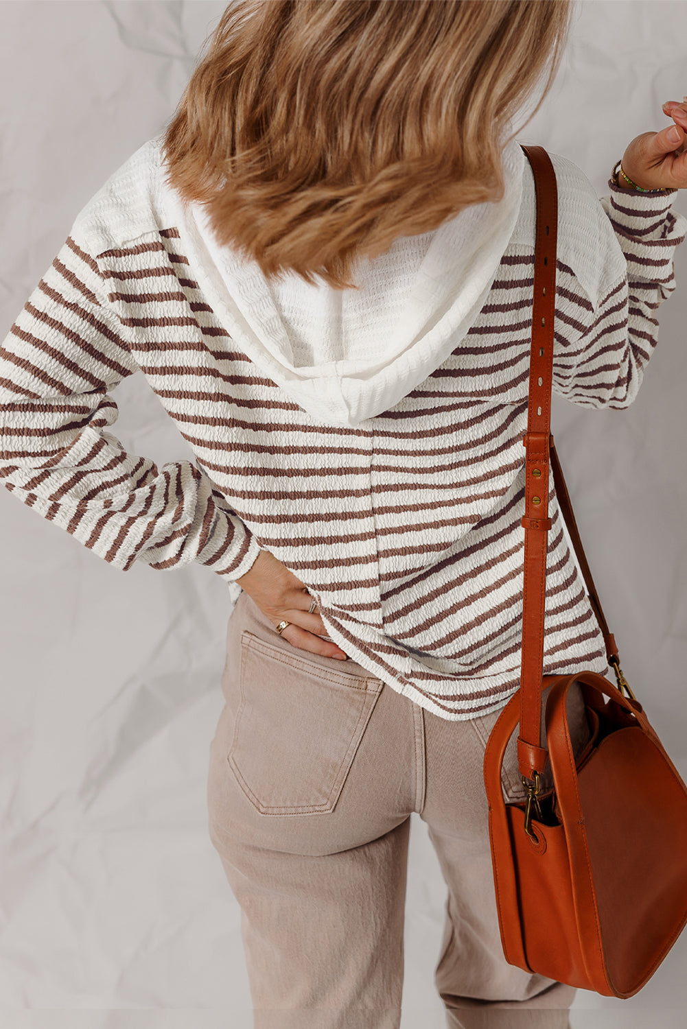 Women's Striped Textured V Neck Top