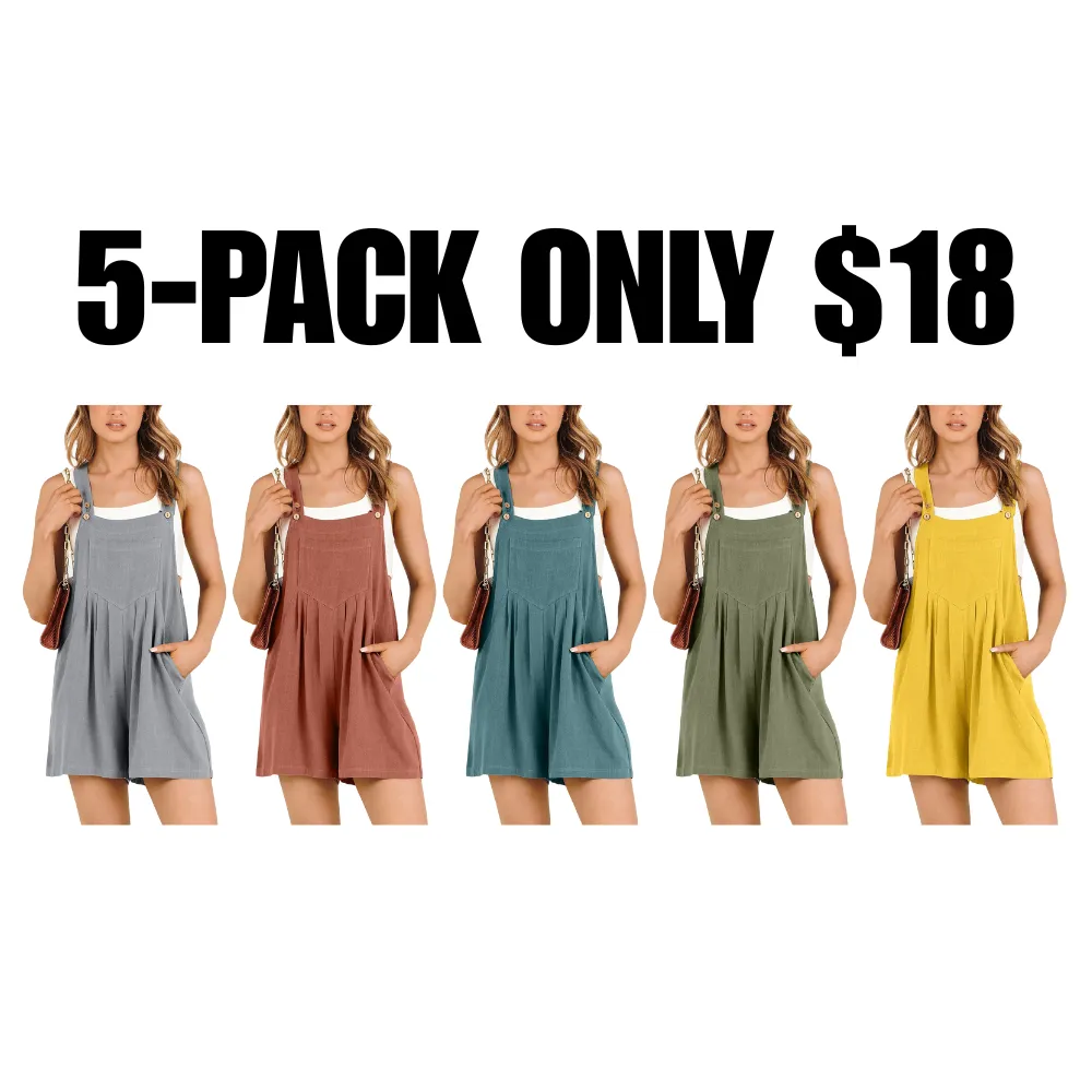 Women's Short Overalls Summer Casual Adjustable Strap Loose Linen Short Bib Overalls Sleeveless Jumpsuit