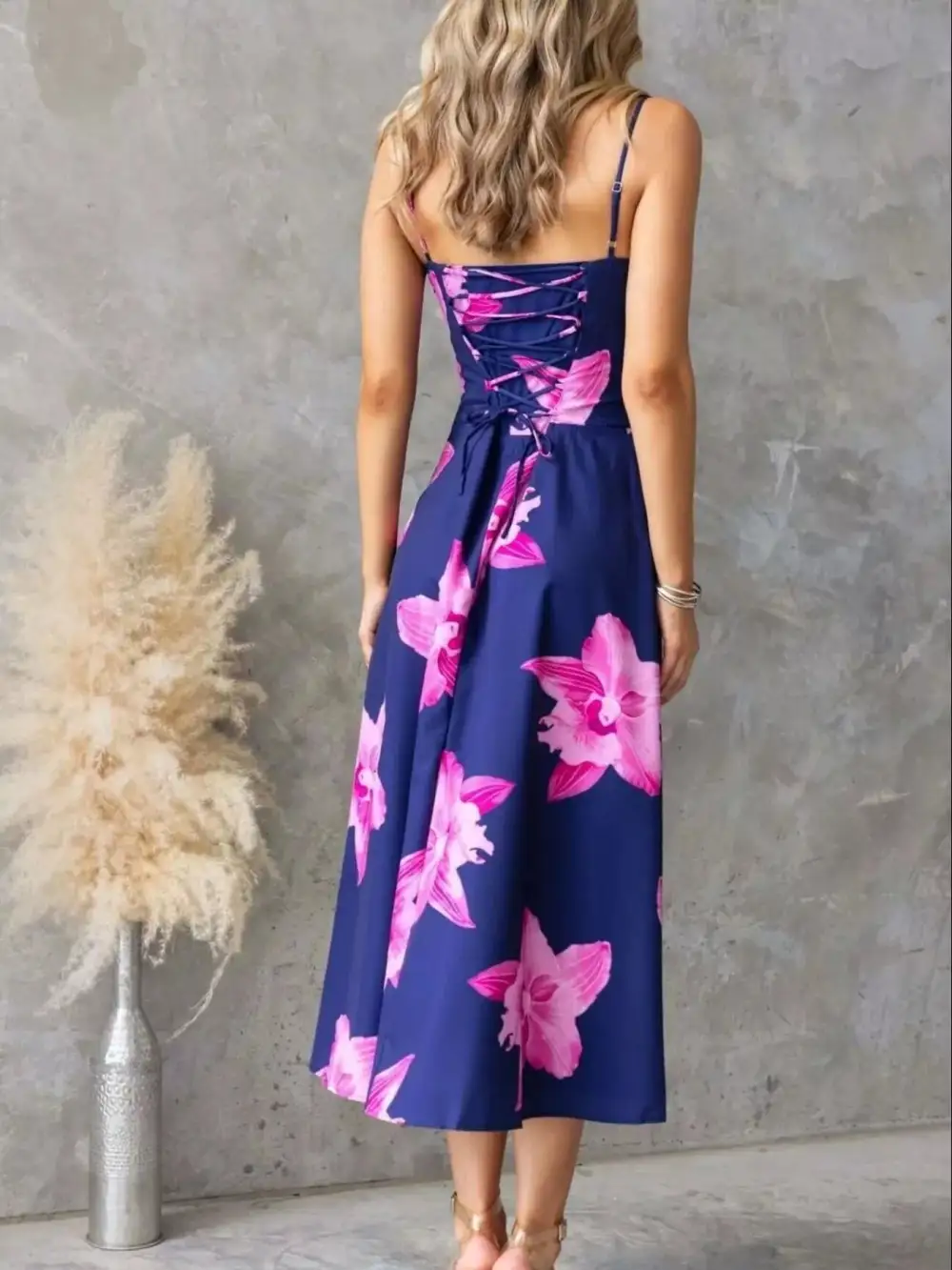 Layered Detail Floral Printed Midi Dress
