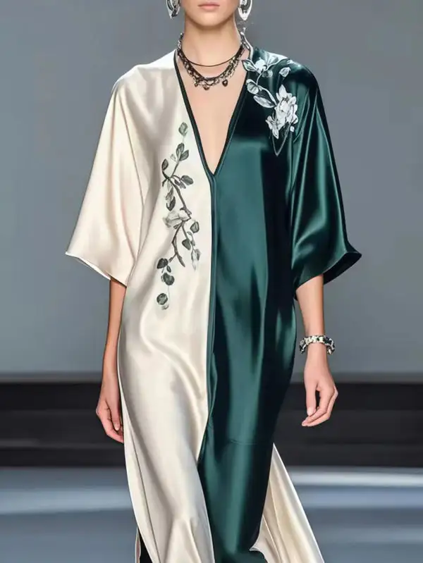 Half Sleeves Neck Maxi Dress