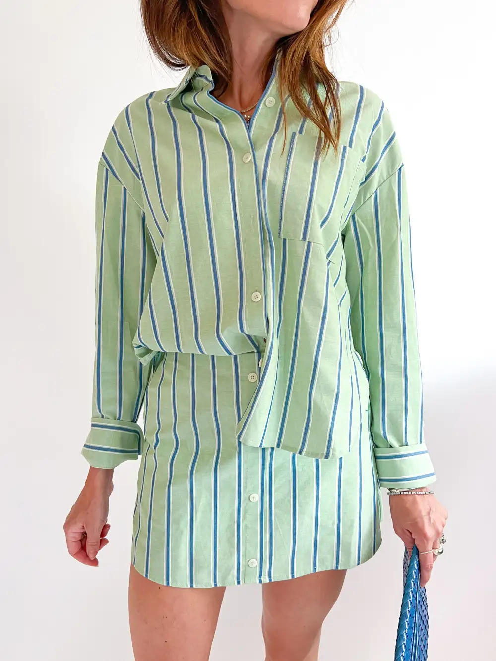 Pinstriped Button Front Mini Top And Shorts Set