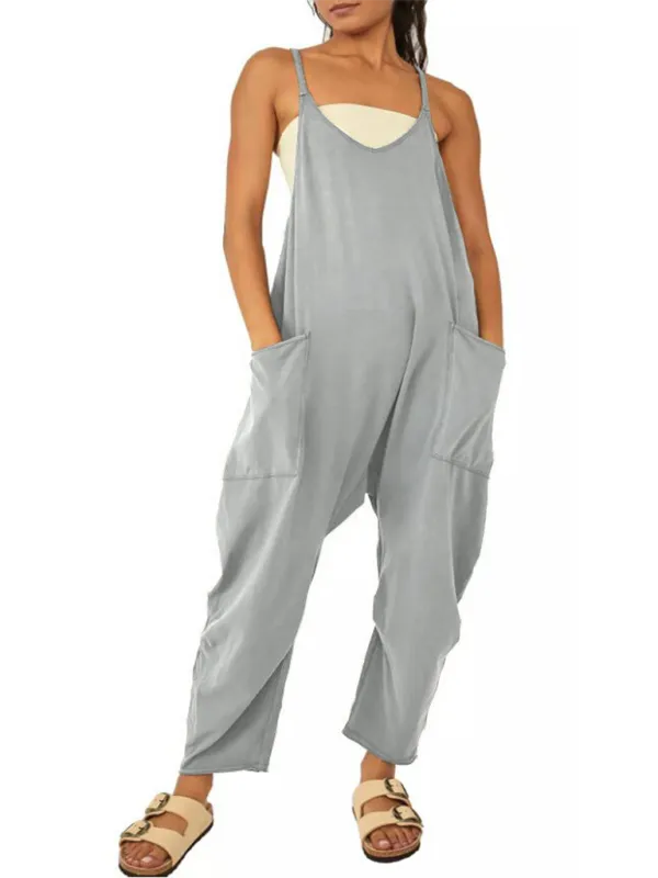 Clean V Neck Spaghetti Strap Pocket Accessory