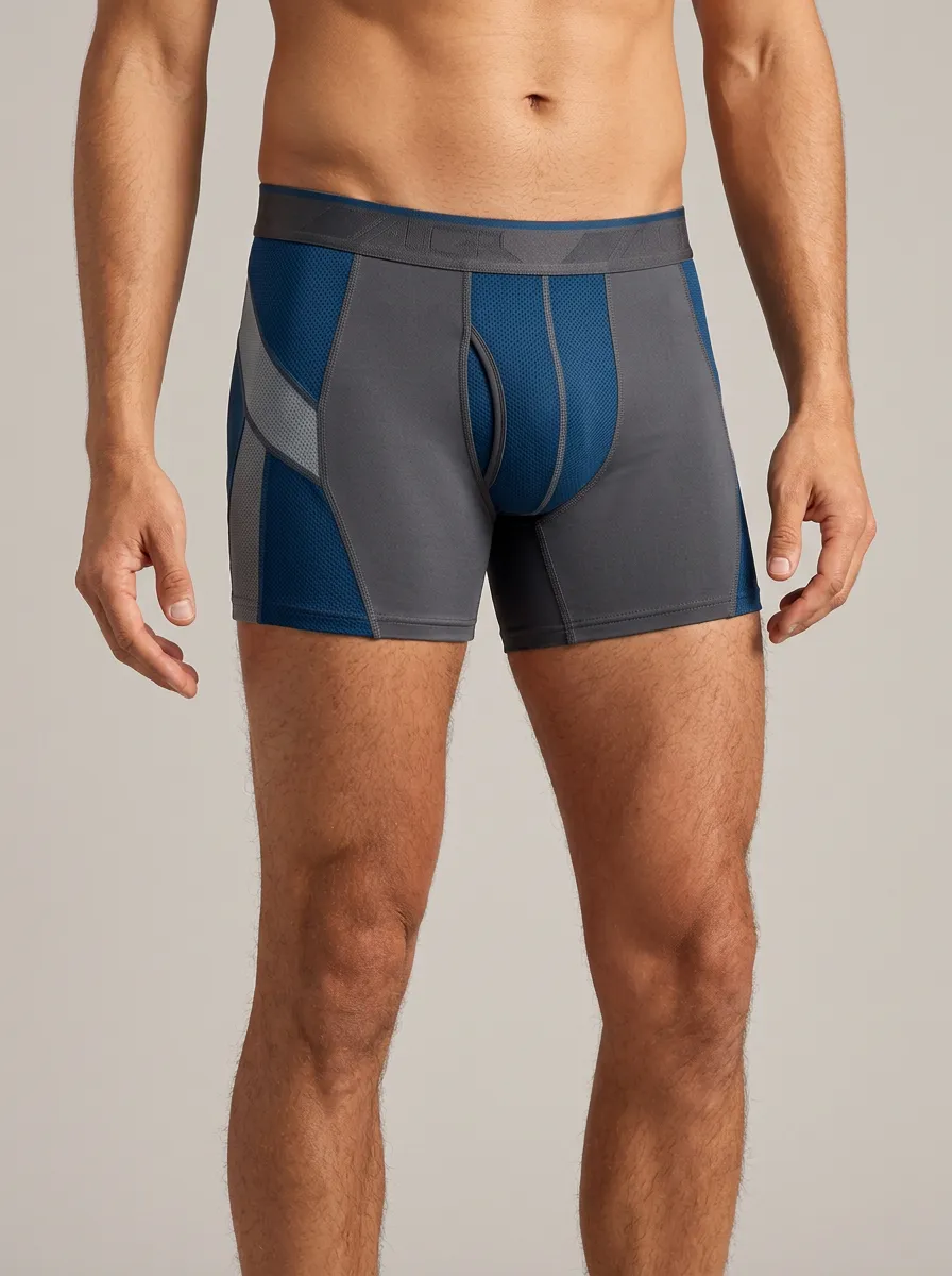 Men's Athletic Performance Blue Grey Mesh Printed Boxer Briefs