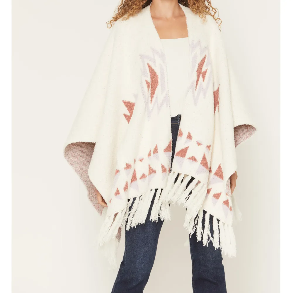Modern Southwestern Fringe Open Front Sweater