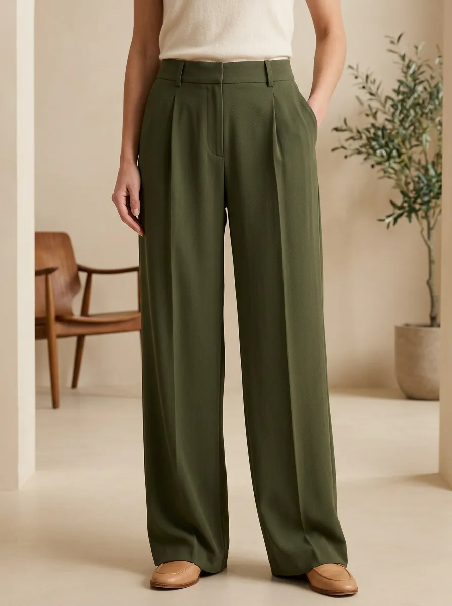 Classic Detail Wide-Leg Pleated Women's Wide-Leg Pants