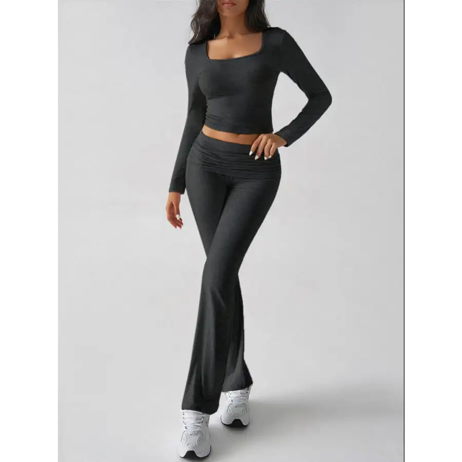Square Neck Long Sleeve Top and Pants Set