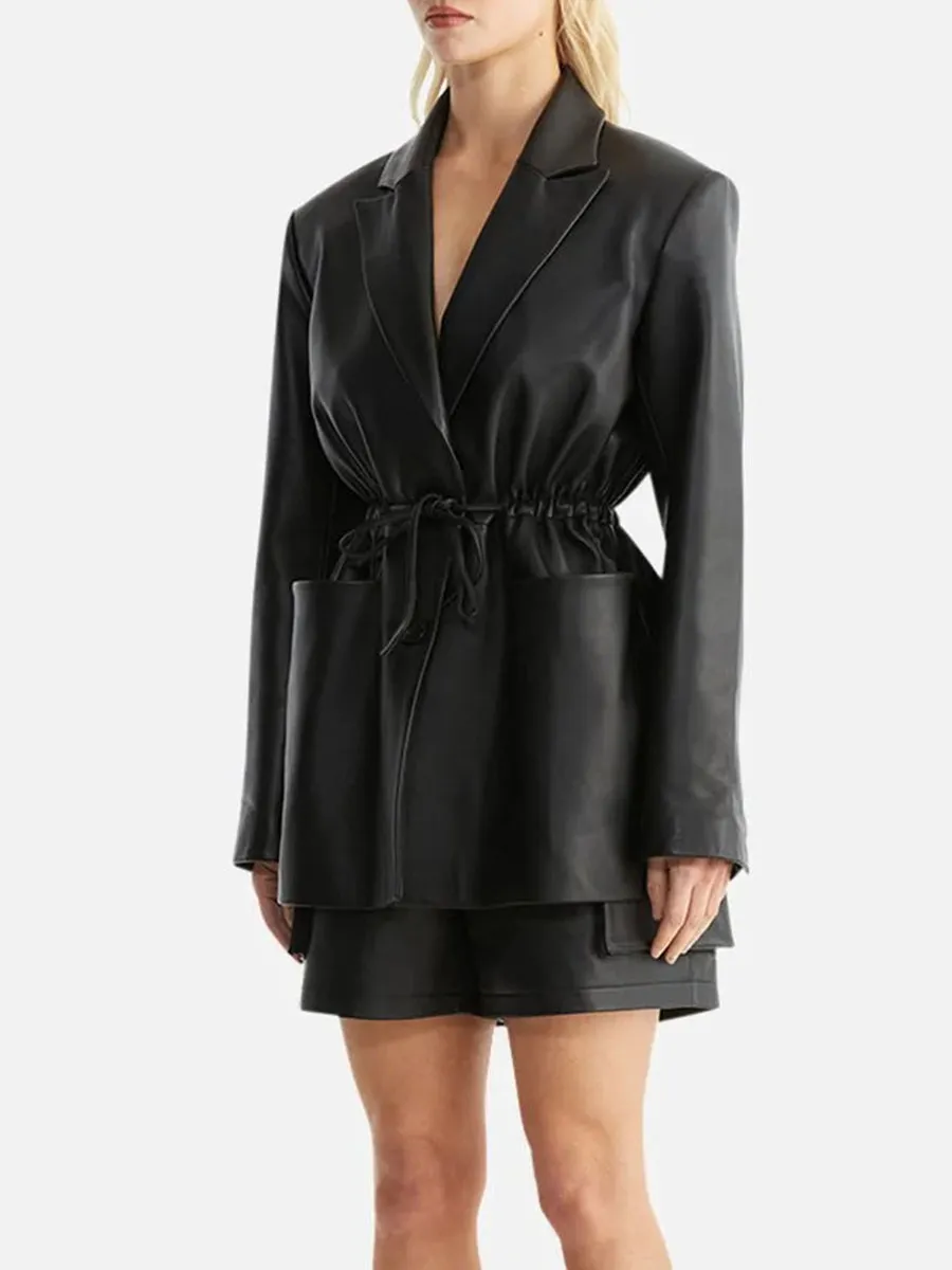LEATHER LAPEL BLAZER