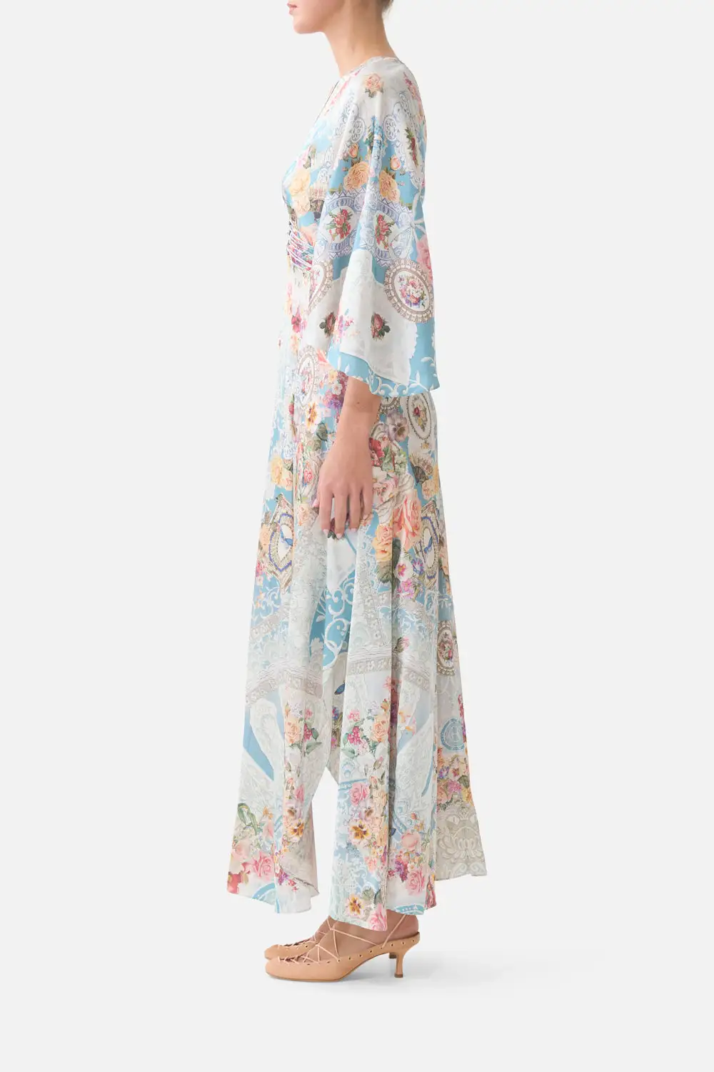 V-Neck Lace Up Detail Long Dress