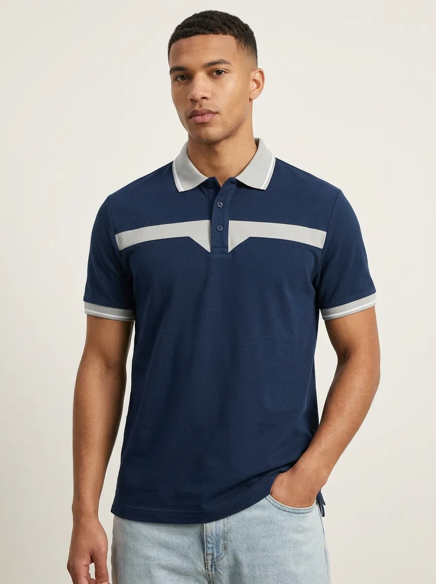 Men's Colorblock Contrast Stripe Polo Shirt