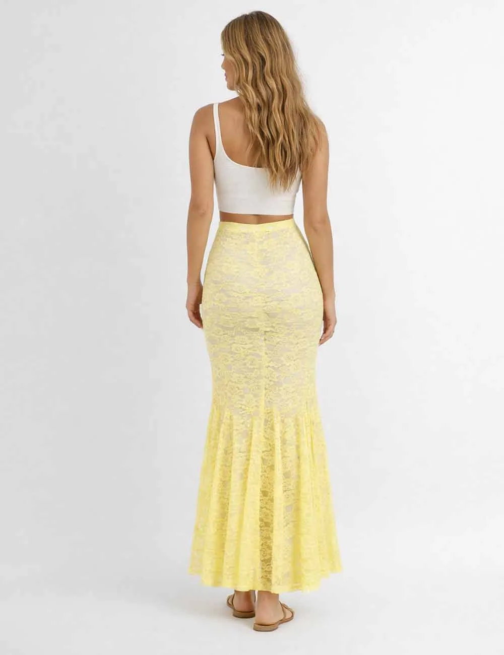 Chic Lace Flared Hem Maxi Skirt