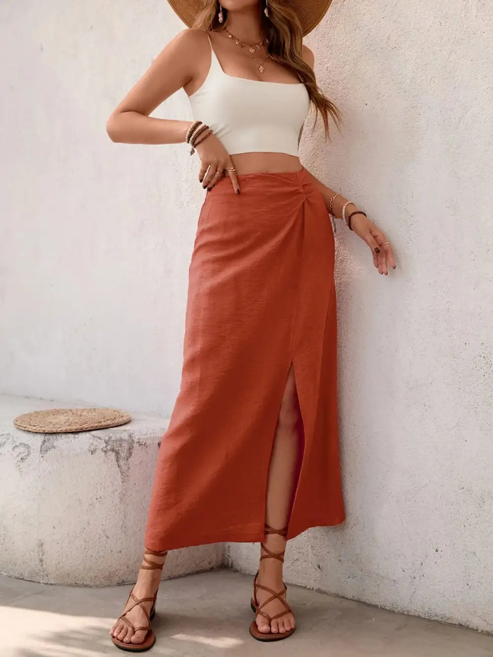Structured Slit Midi Skirt