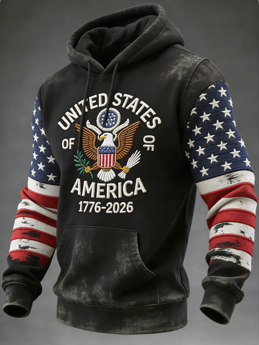 USA 250Th Anniversary ✦ Final Clearance Sale UNITED STATES OF AMERICA Embroidery Pattern Patchwork Hooded Sweatshirt
