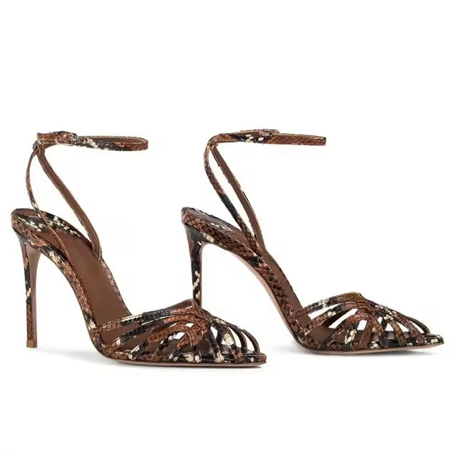 Zelina Green Snakeskin Stiletto Sandals
