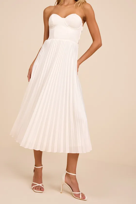 Irelyn White Satin Bustier Midi Dress