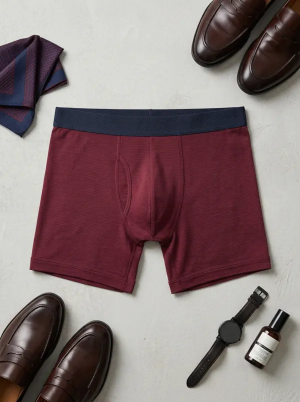 Men's Burgundy Textured Elastic Waistband Boxer Briefs