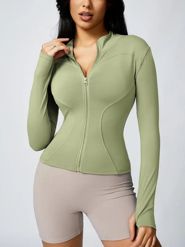Women’s Zip Up Sports Jacket – Tight Long Sleeve Sports Top for Spring Indoor & Outdoor Workouts
