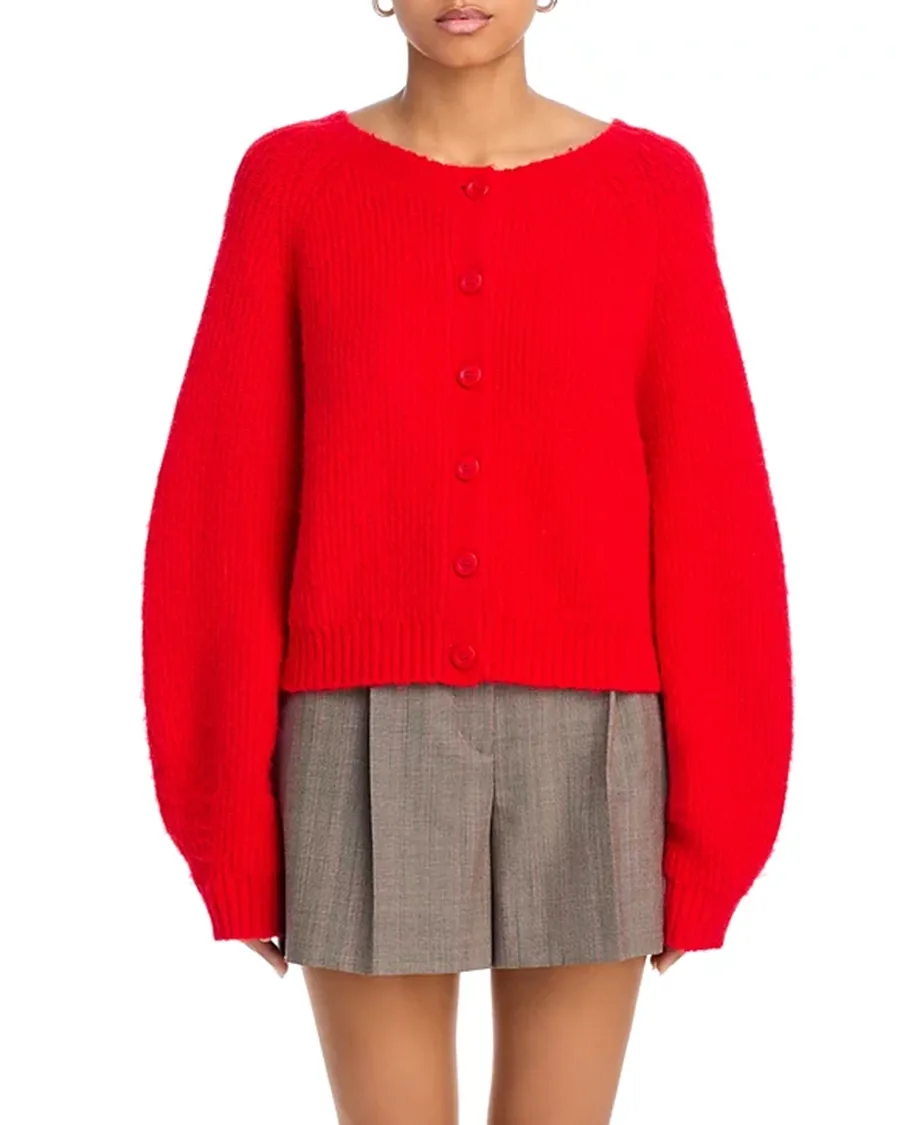 Drop Shoulders Crewneck Button Front Cardigan