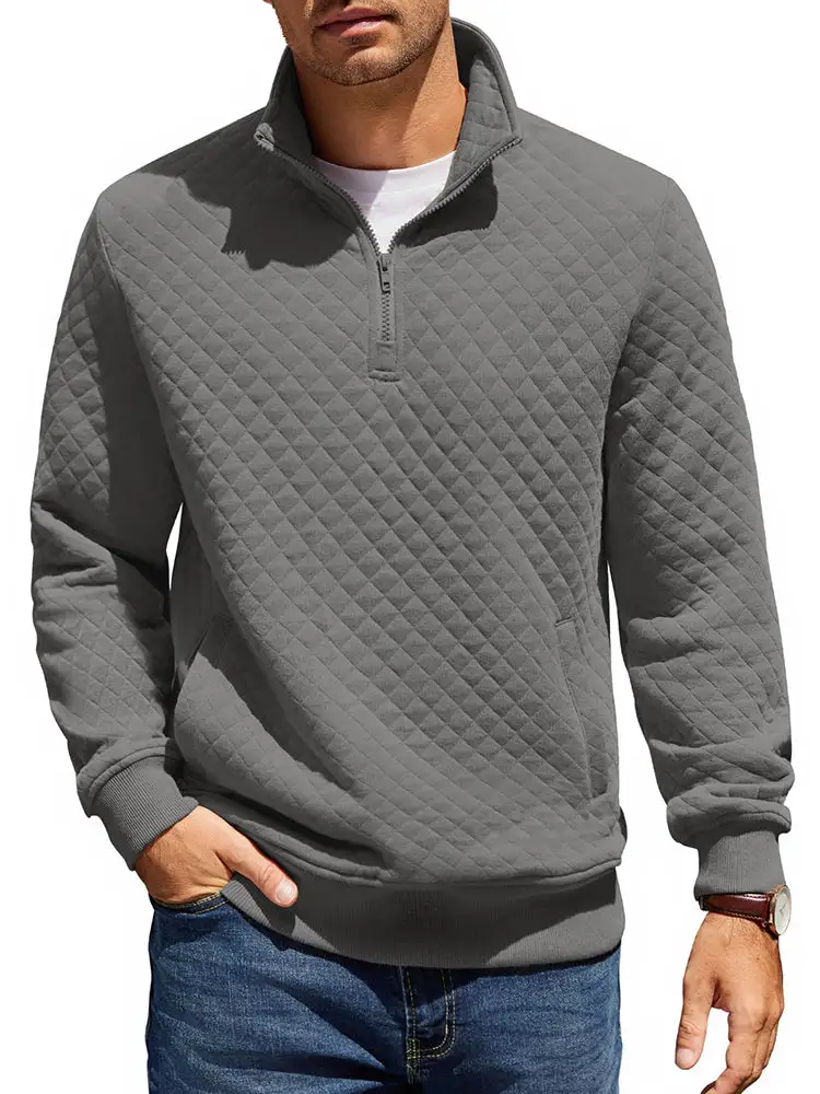 Trendy Quarter Zip Pullover Quilted Sweatshirt Hoodie