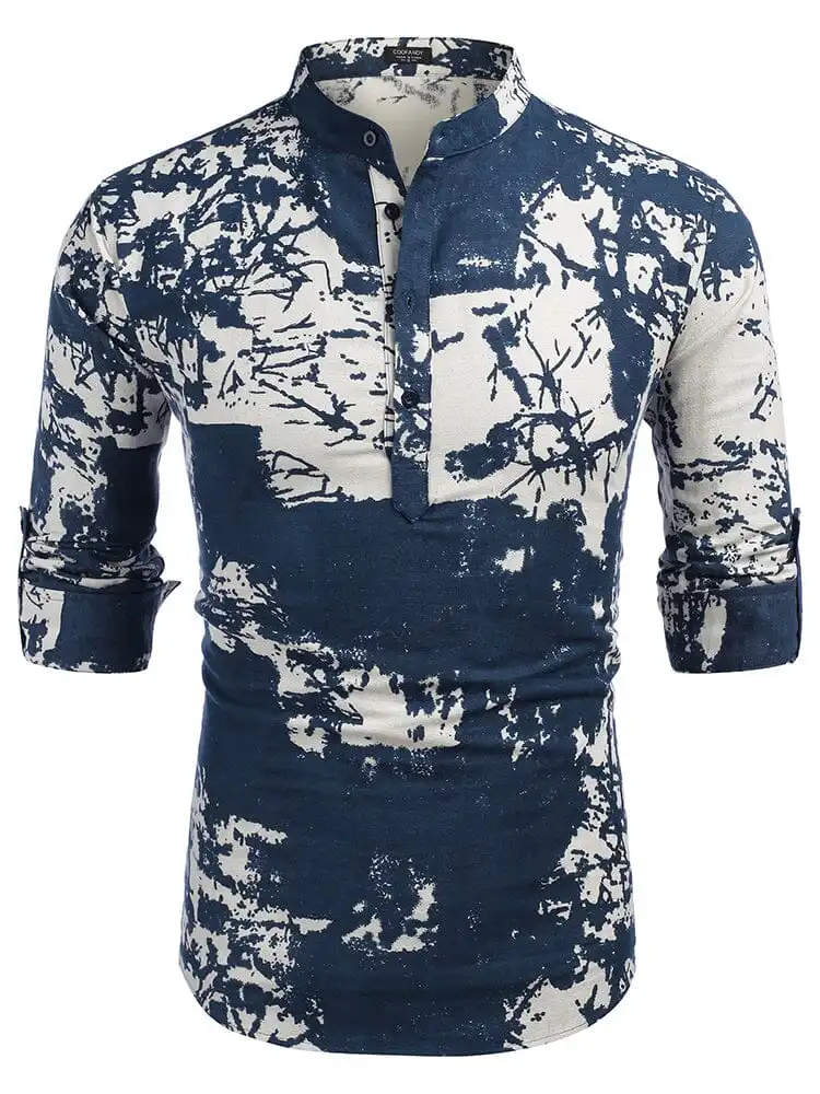 Cotton Linen Floral Henley Shirt Pants