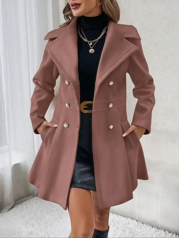 9-PACK Women's Solid Color Double Button Pocket Coat