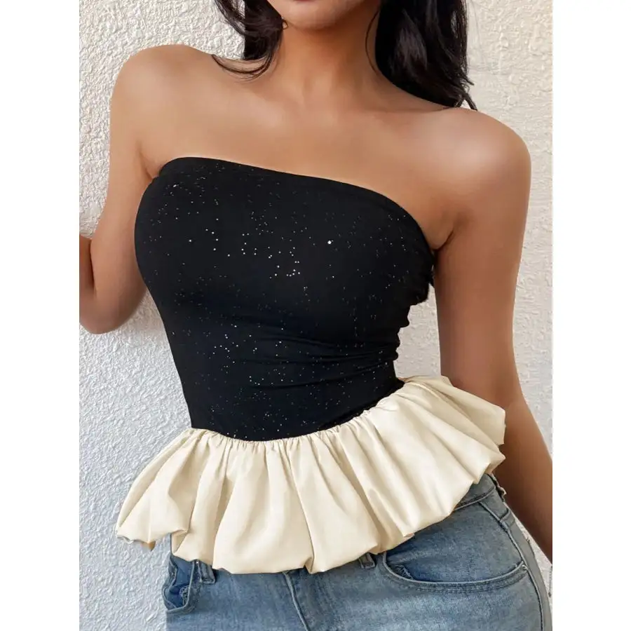 Ruffled Bubble Hem Tube Top