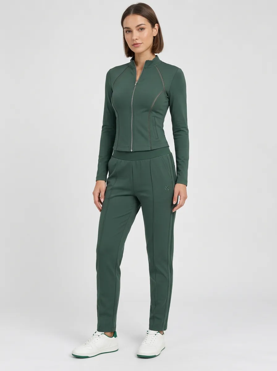 Women's Dark Green Zip-Up Jacket & Jogger Set