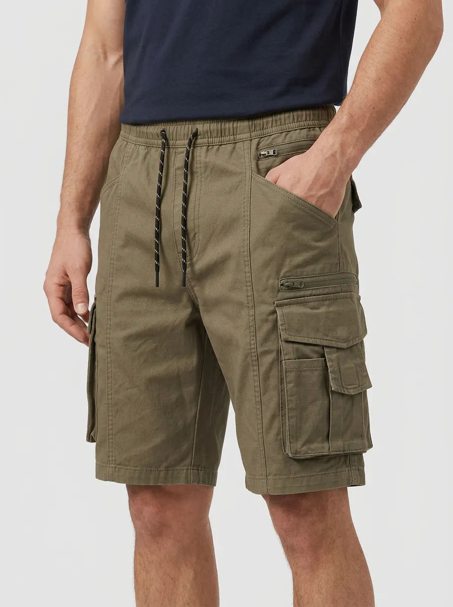 Men's Outdoor Tactical Olive Green Multi-Pocket Cargo Shorts