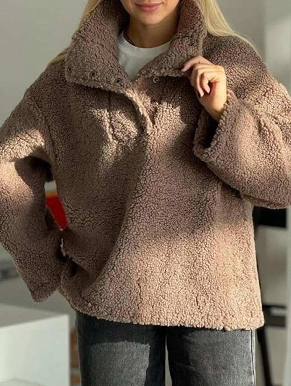 Layered Fit Lapel Sweatshirt Jacket
