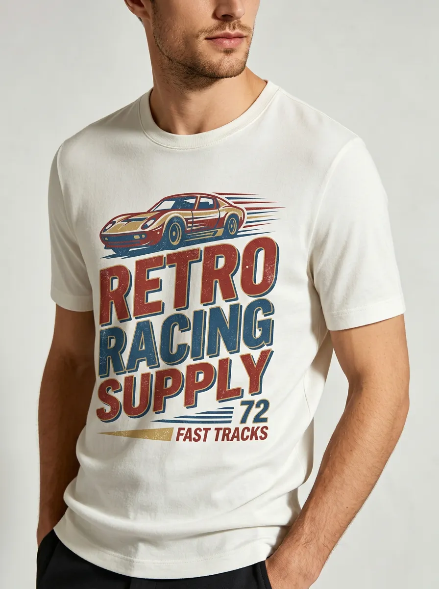 Men's Retro Racing Car 72 Fast Tracks Printed T-shirt