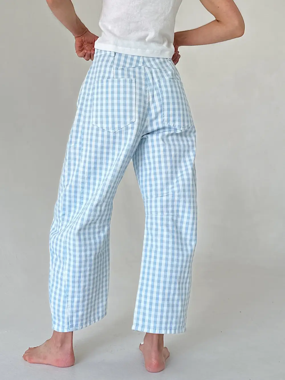 Gingham Barrel Leg Pants