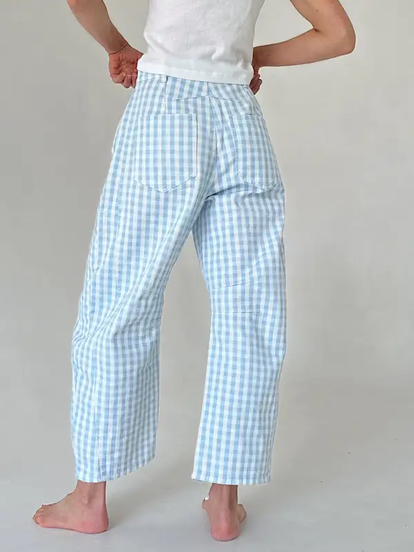 Gingham Barrel Leg Pants