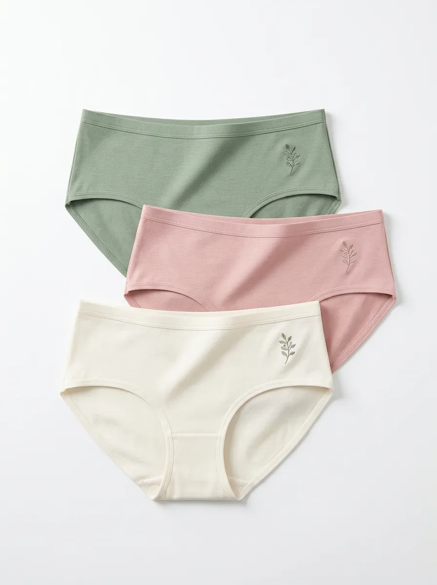 Women's Mid-Rise Full-Coverage Side Leaf Embroidered Briefs Three Pack
