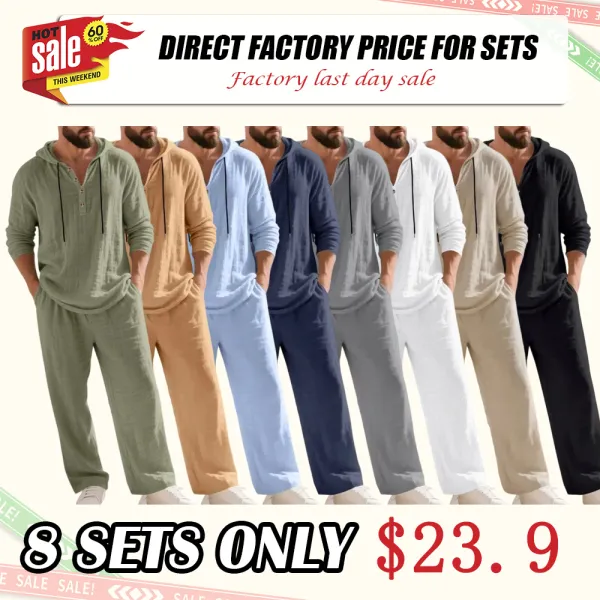 Men's fashionable linen hooded two-piece set, casual vacation style